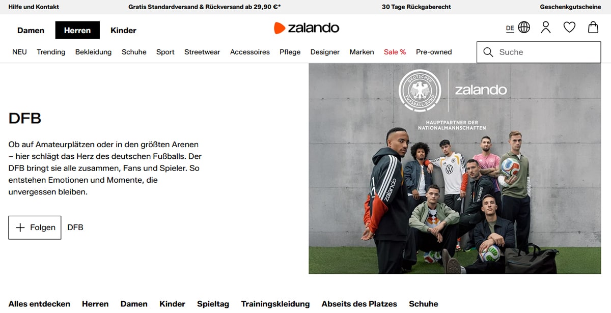 Zalando wird eine sichtbare Präsenz auf und neben dem DFB Spielfeld einnehmen